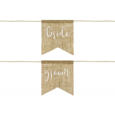 PartyDeco Jutové vlaječky na židle Bride a groom 20 x 22 cm – Zboží Mobilmania