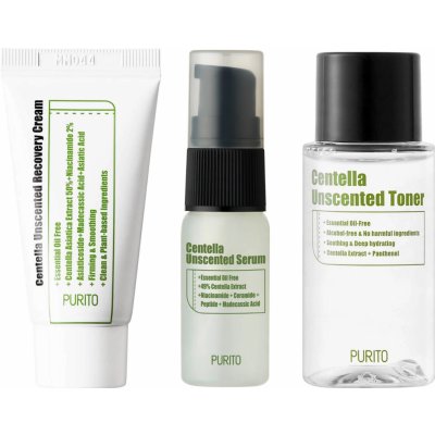 Purito Centella Unscented sada neparfémované kosmetiky s pupečníkem asijským tonikum 30 ml + sérum 15 ml + krém 12 ml dárková sada – Zbozi.Blesk.cz