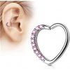 Piercing Šperky4U piercing do nosu ucha srdce, růžové kamínky N0060-P