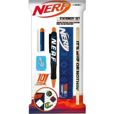 CurePink: Set 5 kusů školních potřeb Nerf: It´s Nerf or Nothing tužka pravítko ořezávátko pero guma [NF149175] – Hledejceny.cz