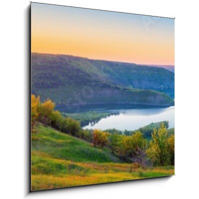 Obraz 1D - 50 x 50 cm - Vivid sunrise landscape in the national nature park Podilski Tovtry, canyon and Studenytsia river is tributary of Dnister river, view from above