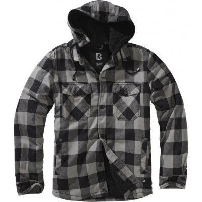 Brandit bunda Lumberjacket Hooded černá šedá – Zboží Mobilmania