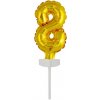 Dortová svíčka a fontána Fóliový balónek zlatý mini zápich do dortu číslo 8 Amscan