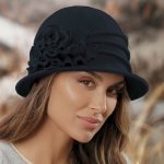 Krumlovanka zimní dámský klobouk s květem W-0656/018 černý – Zboží Dáma