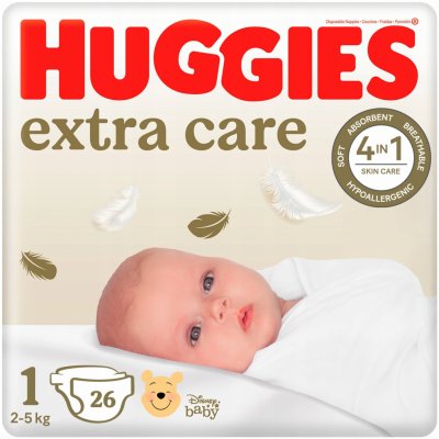 Huggies Extra Care 1 2-5 kg 26 ks – Zboží Mobilmania