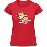 Akční Dámské Triko Soft-Style Gildan Design se srdíčkem a psem Červená – Sleviste.cz