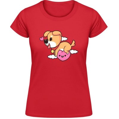 Akční Dámské Triko Soft-Style Gildan Design se srdíčkem a psem Červená – Sleviste.cz