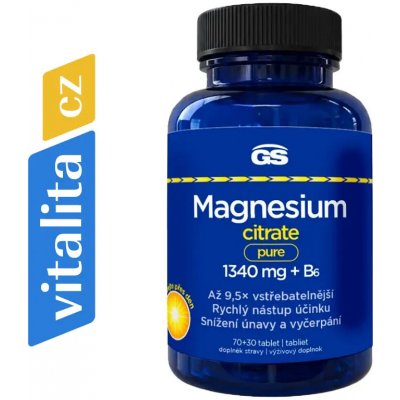 GS Magnesium citrate pure 1340 mg + B6 100 tablet – Hledejceny.cz