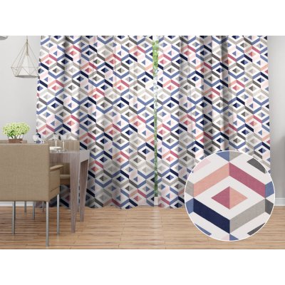 Biante Bavlněný závěs Sandra SA-573 Modro-růžovo-šedé kosočtverce 150x210 cm – Sleviste.cz