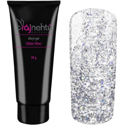 Ráj nehtů Akryl gel v tubě Glitter Silver 30 g – Zboží Dáma