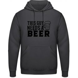 AWDis Hoodie Mikina Nápis Tenhle chlap potřebuje Pivo Uhelná černá