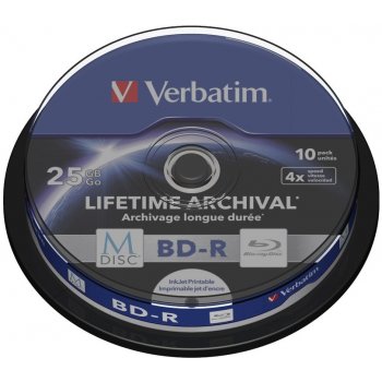 Verbatim BD-R 25GB 4x, M-Disc, printable, spindle, 10ks (43825)