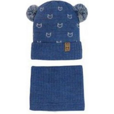 AJS SET Zimní pletená čepice kids s nákrčníkem modrá