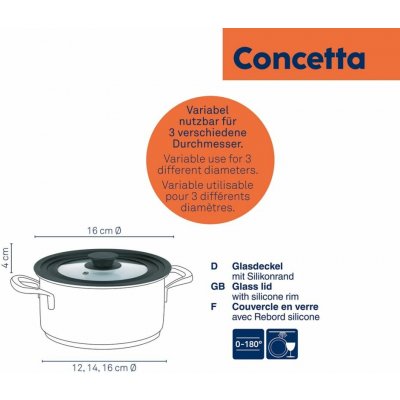KELA Skleněná poklice s silikonovým okrajem Concetta černá 12-14-16 cm KL-11443 – Zboží Mobilmania