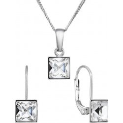 Evolution Group sada šperků s krystaly Swarovski náušnice,řetízek a  přívěsek bílá kostička 79037.1 - Nejlepší Ceny.cz