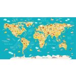 Magnetická mapa Světa, dětská, zvířata (samolepící feretická fólie) 120 x 66 cm