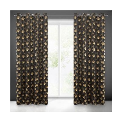 Dekorační vzorovaný závěs s kroužky "BLACKOUT" zatemňující CLARA 135x250 cm černá/zlatá (cena za 1 kus) MyBestHome – Sleviste.cz