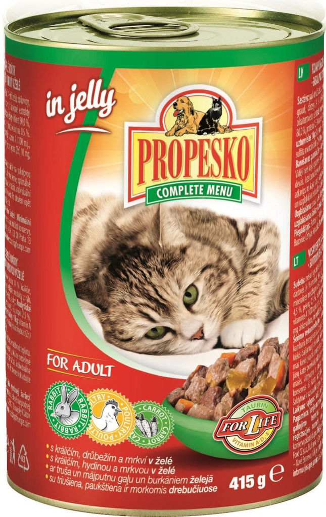 Propesko Cat králíčí a druběží s mrkví v želé kousky 415 g