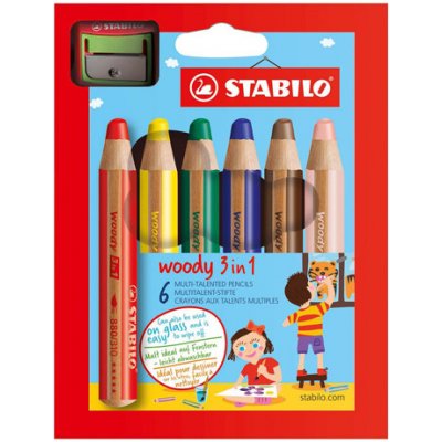 STABILO Pastelko-vodovko-voskovky Woody 3 in 1 pro nejmenší - 6 ks + ořezávátko – Zboží Mobilmania