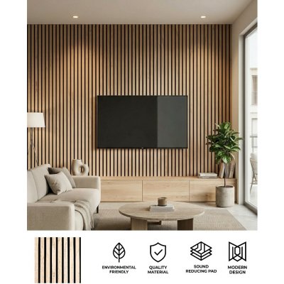Dřevěné lamely na zeď - akustické panely 3D nástěnné obklady 270 x 60 cm - LINEO – Zboží Mobilmania
