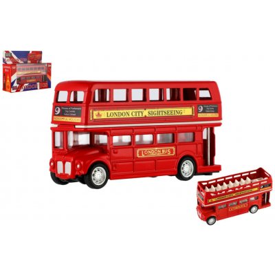 Teddies Autobus "Londýn" červený patrový kov/plast 12 cm na zpětné natažení – Sleviste.cz