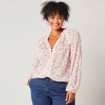 Voálová halenka s květinovým potiskem režná/růžová – Zboží Dáma