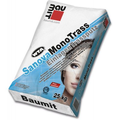 Baumit SanovaMonoTrass vápenotrasová 1 mm Omítka jednovrstvá 25 kg – Sleviste.cz