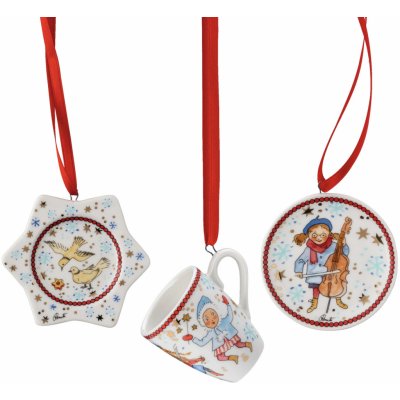 Rosenthal Vánoční set 3 porcelánové mini ozdoby Štědrý večer 6 cm 02485-727412-28673