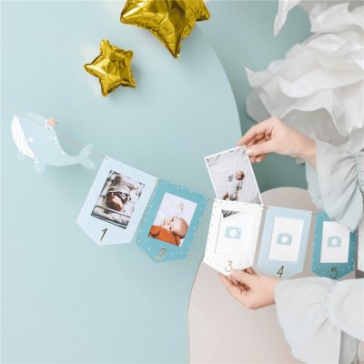 PartyDeco girlanda s rámečky a velrybami bílo-modrá – Zboží Dáma
