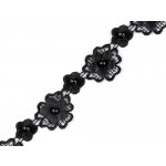 Prima-obchod Krajka 3D květ s perlou šíře 30 mm, barva 4 černá – Zboží Dáma