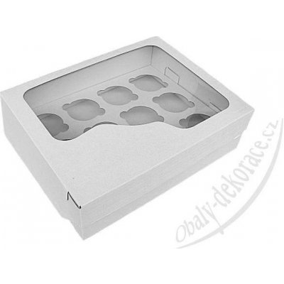 Dortisimo Bílá krabice s průhledným víkem a s vložkou na 12 ks muffinů (33 x 25,5 x 10 cm) – Zboží Mobilmania