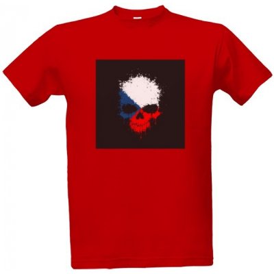 Tričko s potiskem Hokejová lebka s českou vlajkou pánské červená – Zboží Mobilmania