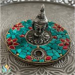 Mani Bhadra Stojan na vykuřovadla Buddha Design stříbrná s kamínky – Zboží Dáma