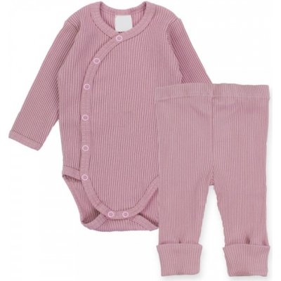 MBaby Zavinovací žebrované body tepláčky 2D sada pudrově růžová – Zboží Dáma