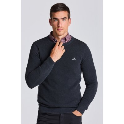 Gant Cotton Pique C-neck šedá – Zboží Mobilmania