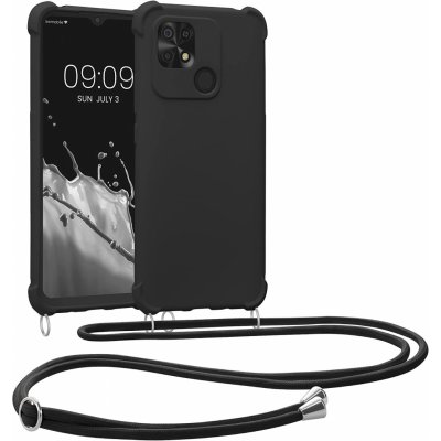 Pouzdro kwmobile Pevné silikonové Crossbody Xiaomi Redmi 10C černé s popruhem na rameno nebo krk – Zboží Mobilmania