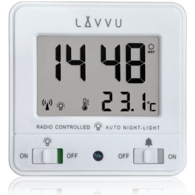 LAVVU Digitální budík řízený rádiovým signálem LAR0040 NORDLYS bílý se světelným senzorem