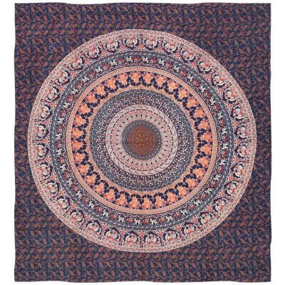 BOB Batik přehoz na postel indický Mandala Karavana modrý bavlna 225 x 205 cm – Zboží Mobilmania