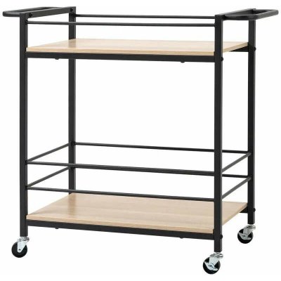 Servírovací stolek kolečka kov dřevo černá dub sonoma NoBi MORTON – Zboží Dáma