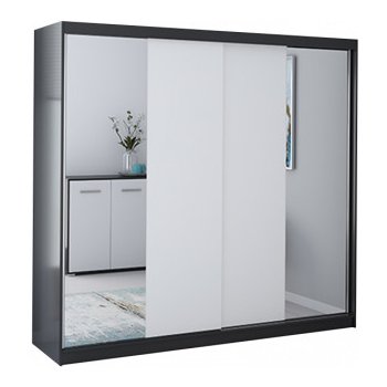 Idzczak Multi 38 233 cm s posuvnými dveřmi a zrcadlem Stěny černá / bílá