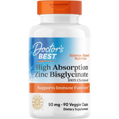 Doctor's Best High Absorption Zinc Bisglycinate 50 mg 90 rostlinných kapslí – Hledejceny.cz