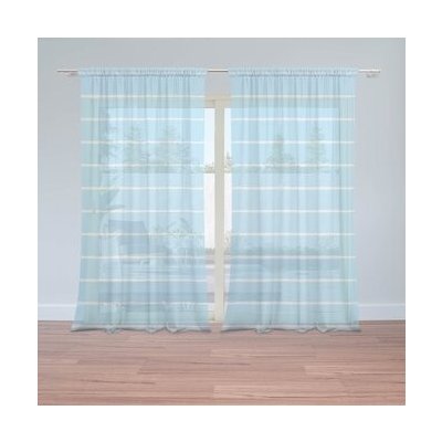 Sablio Záclony Bílé linky na modré: 2ks 150x250cm – Hledejceny.cz