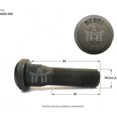 Šroub kola RVI/VOLVO PN M22x1,5x80x50mm | Zboží Auto