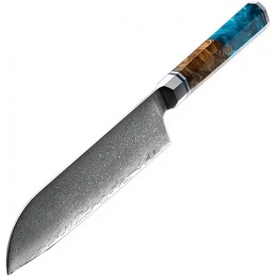 Santoku nůž z damaškové oceli Grand Sharp Blue s rukojetí ze dřeva a pryskyřice 7'' – Zboží Mobilmania