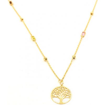 B&B Goldinvestic Zlatý řetízek strom života zdobený barevnými kamínky N5517-585/1000 – Zboží Dáma