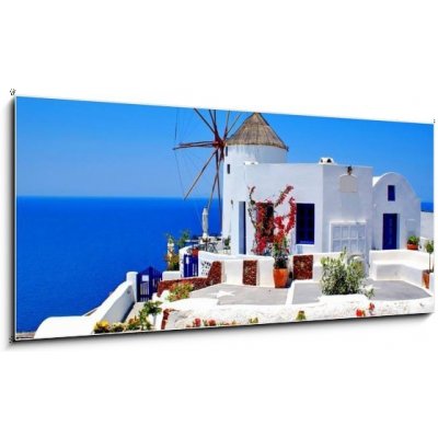 Obraz 1D panorama - 120 x 50 cm - Windmill on Santorini island, Greece Větrný mlýn na ostrově Santorini, Řecko – Zbozi.Blesk.cz