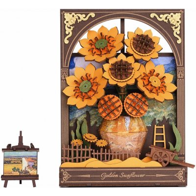 ROBOTIME Rowood 3D dřevěné puzzle Slunečnice s LED osvětlením 266 ks – Sleviste.cz