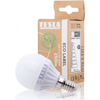 Tesla LED žárovka mini BULB/ E14/ 3W/ 230V/ 250lm/ 3000K/ teplá bílá