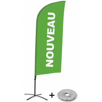 Jansen Display Kompletní sada reklamní vlajky ve tvaru křídla, Novinka, zelená, francouzština Křížová Základna, 1273 x 3030 mm – Zboží Živě