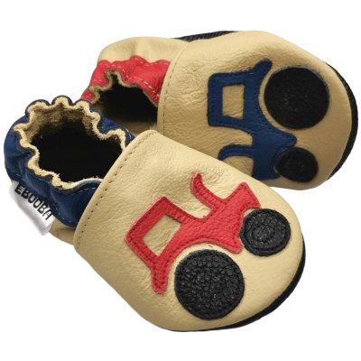 Ebooba Kožené capáčky s koženou podrážkou traktor Béžová – Zboží Dáma